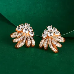 TEEJH Rose Gold-Plated Cubic Zirconia-Studded Contemporary Drop Earrings-12