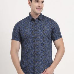 Greenfibre Men Slim Fit Geometric Printed Spread Collar Cotton Casual Shirt-picture-19