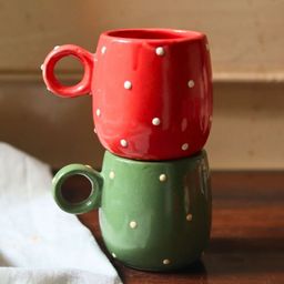 WEAVING HOMES Red & Green Printed Ceramic Glossy Mugs Set of Cups and Mugs-4