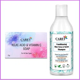 CARET ORGANIC Kojic Acid Vitamin C Soap-75g & Aloevera & Neem Shampoo Combo-200ml-5