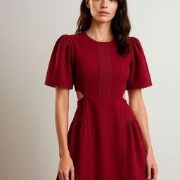 SASSAFRAS Women Cut Out Lace Inserts Flared Sleeve Mini Fit & Flare Dress-image-40