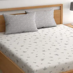 CHHAVI INDIA White & Grey Microfiber Floral 210 TC King Bedsheet with 2 Pillow Covers-picture-39