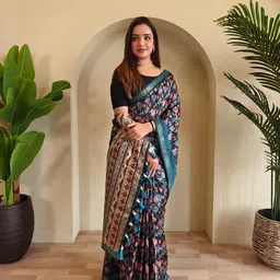 Anouk Ethnic Motifs Printed Zari Silk Blend Saree-picture-13
