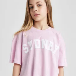 DeFacto Girls Typography Printed Pockets T-shirt-image-34