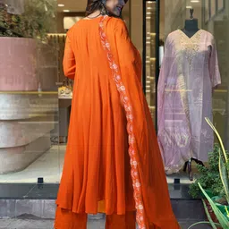 KALINI Ethnic Motifs Embroidered Pleated Kurta With Trousers & Dupatta-picture-13