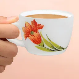 Larah by BOROSIL Iris White & Green 6 Pieces Floral Printed Matte Cups 140ml image 4