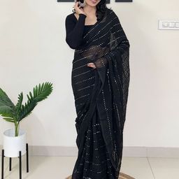Moda Rapido Striped Embroidered Mirror Work Saree-image-30
