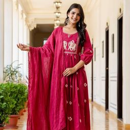 RAABA Embroidered Kurta & Palazzo With Dupatta Set-picture-41