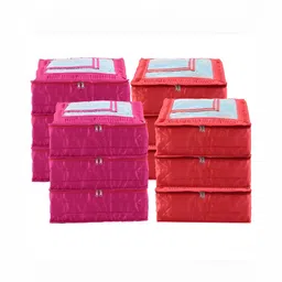 Aura Pink & Red 12 Pieces Printed Satin Reusable Drawer Organisers-55