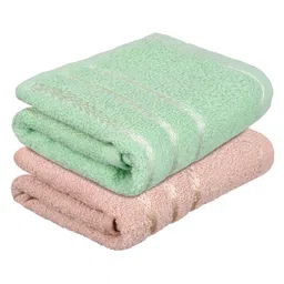 Kuber Industries Set Of 2 Brown & Green Striped Cotton Face Towels-14