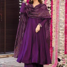 KERI PERRY Women Solid Anarkali Kurta with Palazzos & Dupatta-picture-53