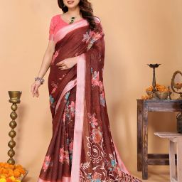 Embellished, Floral Print, Self Design Bollywood Cotton Silk, Silk Blend Saree-image-88