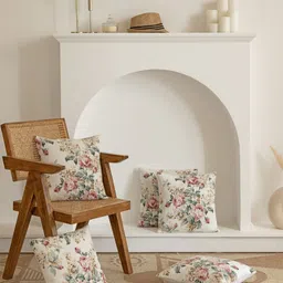 Clasiko White & Green 5 Pieces Floral Printed Square Cotton Cushion Covers-1