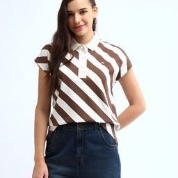 U.S. Polo Assn. Women Women Striped Polo Collar Drop-Shoulder Sleeves Pockets T-shirt-picture-43
