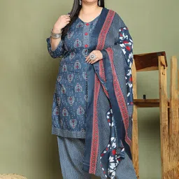Roly Poly Plus Size Floral Printed V-Neck Straight Kurta with Salwar And Dupatta-picture-15