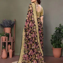WINKLECART Floral Pure Georgette Block Print Saree image 4