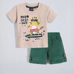 Hopscotch Boys Beige Cotton Printed T-shirt with Shorts Clothing Set-picture-29