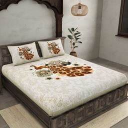 Myntra Elegant Homes Beige Printed Pure Cotton 240 TC King Bedsheet Set-2.74 m x 2.25 m-image-33