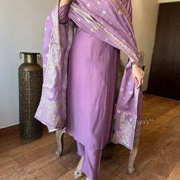 Siya Fashion Floral Embroidered V-Neck Sequinned Straight Kurta With Trousers And Dupatta-picture-19