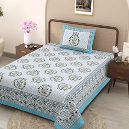 Jinaya's Multicoloured & Multicoloured Floral 300 TC Single Bedsheet with 1 Pillow Covers-image-77