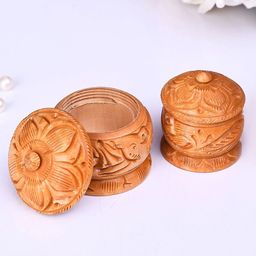 CRAFTAM 2Pcs Brown Handcraft Wooden Sindoor Dani Kumkum Box-image-96