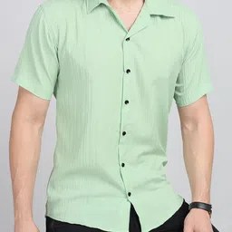 SURHI Striped Spread Collar Comfort Semi Sheer Casual Shirt-image-34