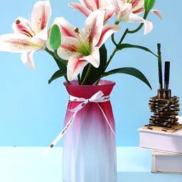 Myntra Elegant Homes Pink & White Ombre Glass Flower Vase-16