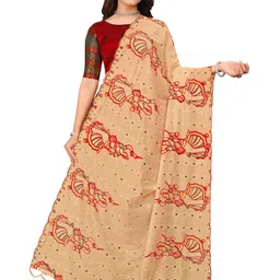 Kemza Ethnic Motifs Embroidered Chanderi Cotton Dupatta With Mirror Work-picture-47