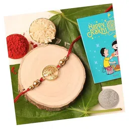 Kaameri Bazaar Beaded Thread Rakhi With Pooja Coin Greeting Card & Roli Chawal-picture-14