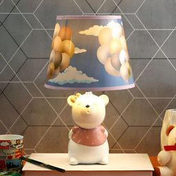 TAYHAA White Printed Ceramic Cylindrical Shaped Table Lamp-44