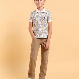 U.S. Polo Assn. Kids Boys Brand Logo Printed Polo Collar Applique T-shirt-43