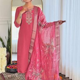 KALINI Women Woven Design Embroidered Kurta with Trousers & Dupatta-image-65