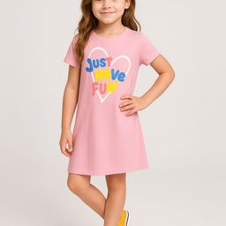 BONKIDS Girls Typography Print T-shirt Cotton Dress-image-64