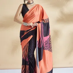 RACHNA Poly Crepe Ready to Wear Block Printed Saree-image-67