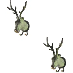 IndianShelf Green & Grey 2 Pieces Deer Textured Ceramic Wall Hooks-13