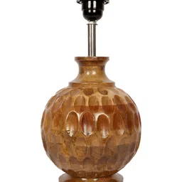 BTR CRAFTS Red & Brown Textured Frustum Shaped Wooden Table Lamp with Adjustable Cord image 2