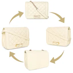 AMYENCE Cream-Coloured Structured Sling Bag with Quilted image 4