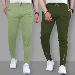 Pack of 2 Men Solid Olive, Light Green Track Pants-image-26