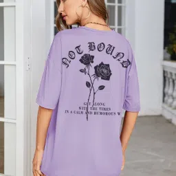 Women Printed Round Neck Pure Cotton Purple T-Shirt-image-26