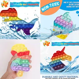 aseenaa Pop It Fidget Toys | Unicorn, Dinasour, Cup Ice Cream And Ice Cream Rainbow Combo | Pack Of 4 | Pop Its Toy Set | Popits Stress Relief Rainbow | Poppit Silicone Gadgets | Push Pop Bubble Fidget Gift For Kids | Colour - Multi image 2