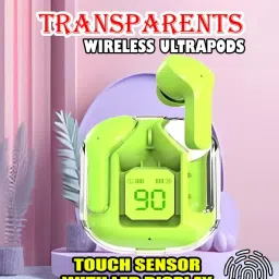 crecro Ultrapod Bluetooth Earbuds Headset Crystal Transparent Design,LED Display BU87 Smart Headphones-image-72