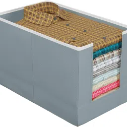 Nylon Non Woven Shirt Stacker Foldable & Stackable Wardrobe Cloth Organizer Set of 1 Storage Basket-image-35