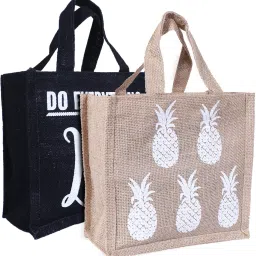 Lunch Bag|Tiffin Carry Hand bag with Handle,Pack of 2 (Black & Brown) Lunch Bag-image-3