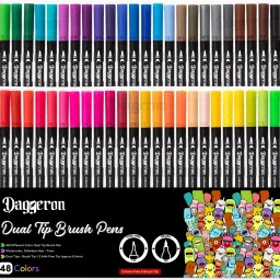 Dual Markers Brush Pen, 48 Colored Markers, Fine Point and Brush Tip Art Markers-27