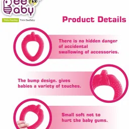 beebaby Strawberry Shape Silicone Teether for Baby with Carry Case, BPA Free, 3M+, Pink Teether image 4