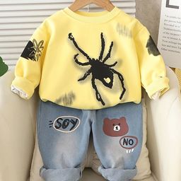 INCLUD Boys Spider Printed Round Neck Sweatshirt & Denim Trousers-picture-29