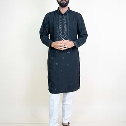 KUNDALI KAKSHAY Ethnic Motifs Embroidered Mandarin Collar Sequnnied Straight Kurta-image-11
