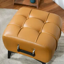 THREADVIBE LIVING Tan-Brown & Black Self-Designed Tufted Ottoman With Handle-picture-18