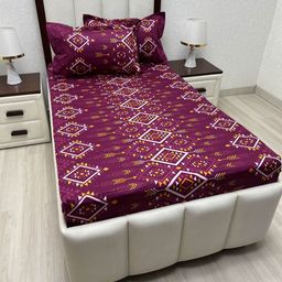 Pure Decor Lounge Fur Burgundy Printed Cotton 350 TC Single Bedsheet Set-2.36 m x 1.73 m-image-23