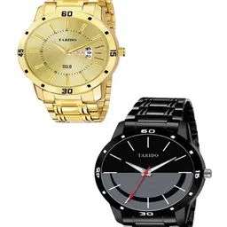 TARIDO Men Dial & Bracelet Style Straps Analogue Watch TD COMBO WATCH GOLD +BLACK CHAIN-51